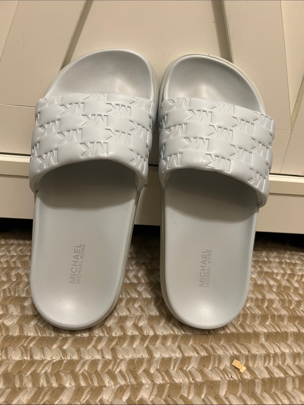 Michael Kors Embossed MK White Slide Sandals